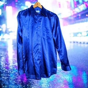Number One Tailored sz L Sleek Blue Satin Shirt